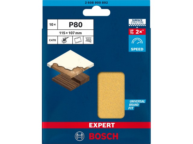 Brusni papir EXPERT C470 z 6 luknjami za vibracijske brusilnike, Dimenzije: 115x107mm, Zrnatost: 80, 2608900892